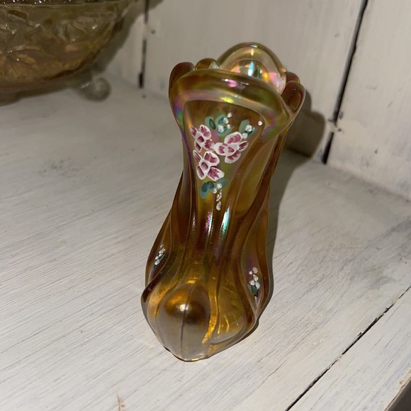 Fenton handpainted carnival glass slipper - Picture 3 of 4